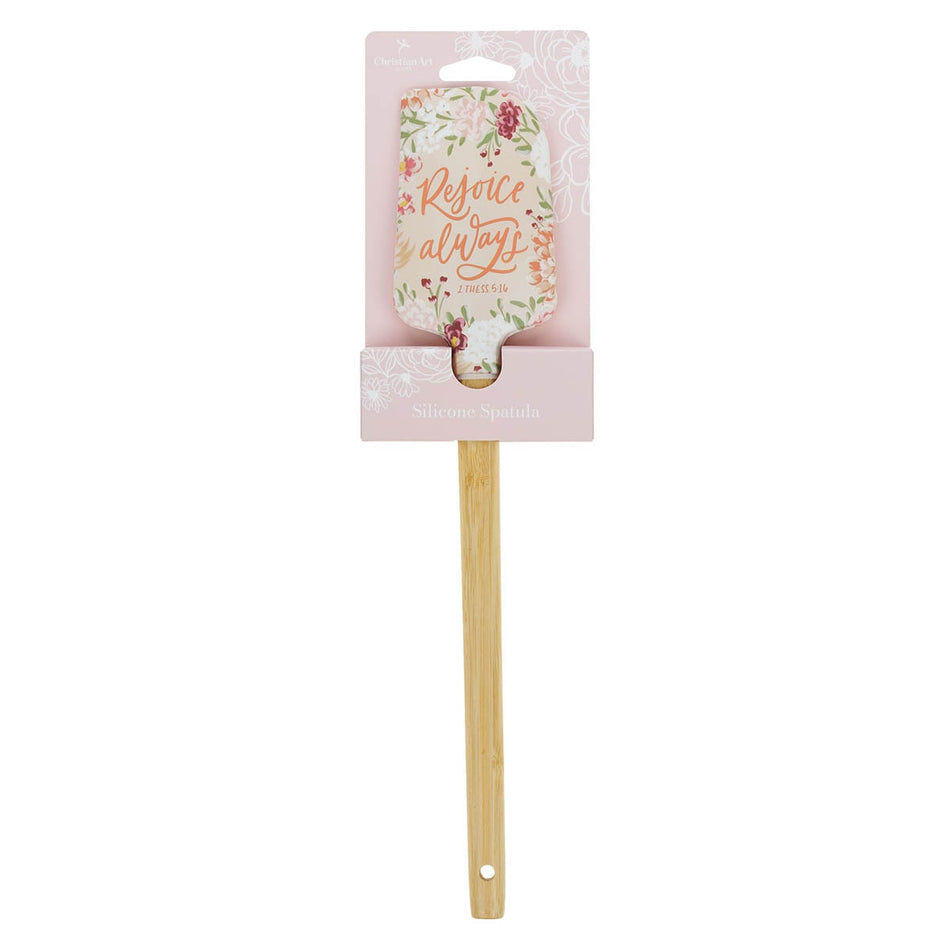 Rejoice Always Peach Floral Silicone Spatula – 1 Thessalonians 5:16 by Christian Art Gifts
