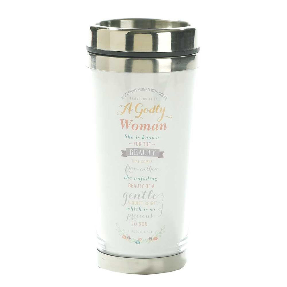 A Godly Woman Proverbs 11:16 White 16 Oz. Stainless Steel Insulated Travel Mug by Dicksons