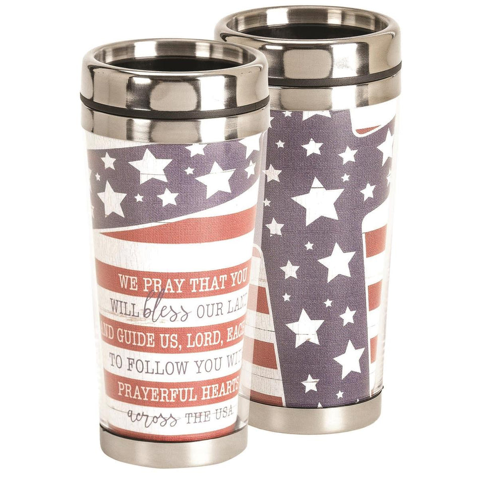 We Pray Patriotic American Flag 16 ounce Stainless Steel Travel Tumbler Mug by Dicksons