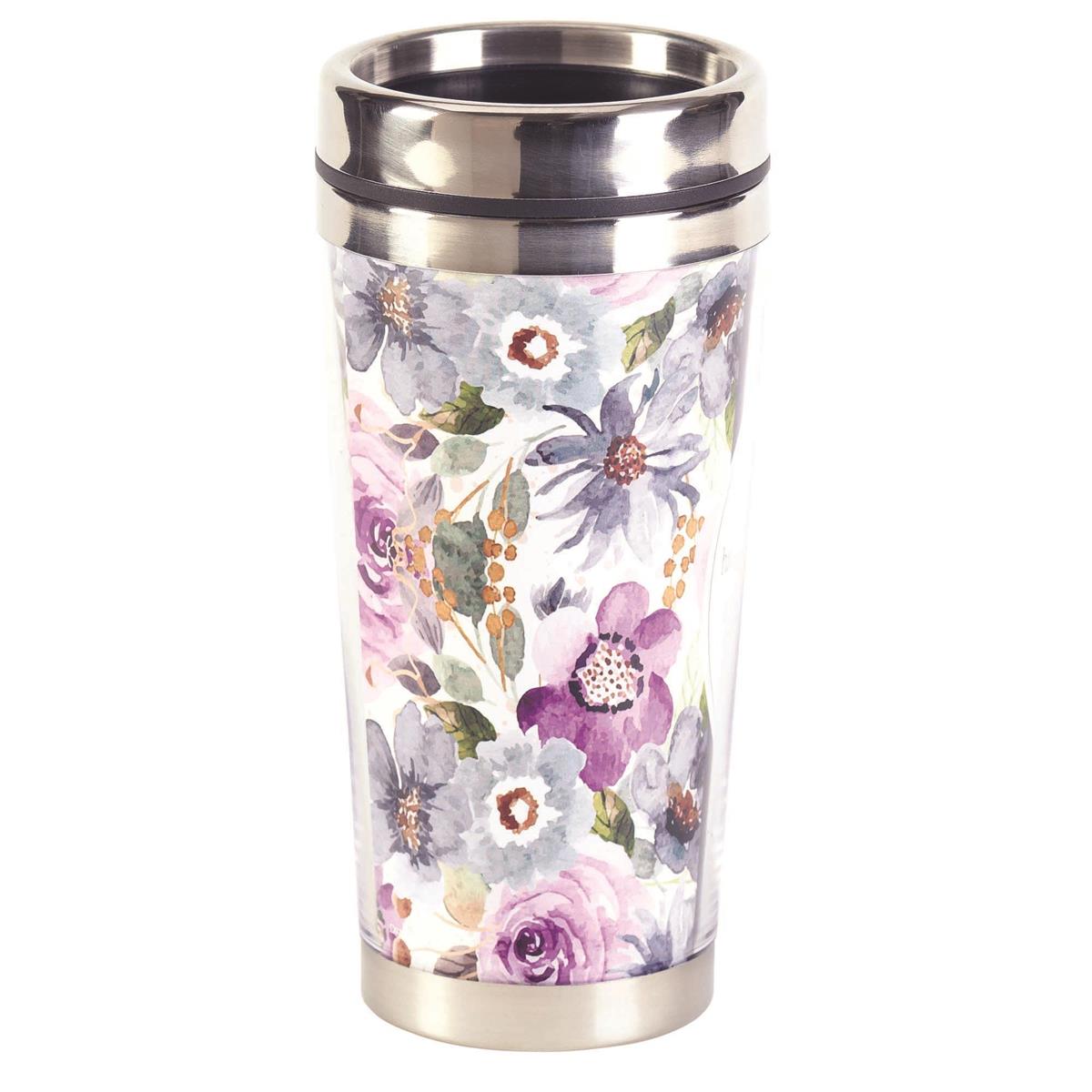 She Is Blessed Spring Purple Floral 16 ounces Stainless Steel Travel Tumbler by Dicksons, product view 2