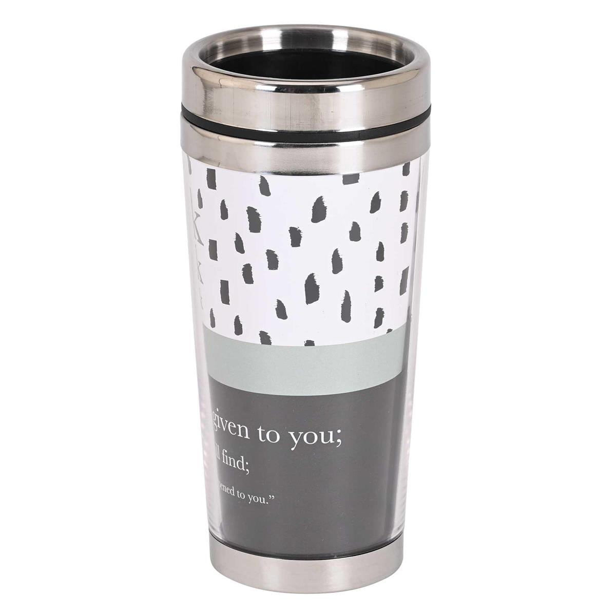 Travel Mug Ask Seek Knock 16 oz by Dicksons, product view 2