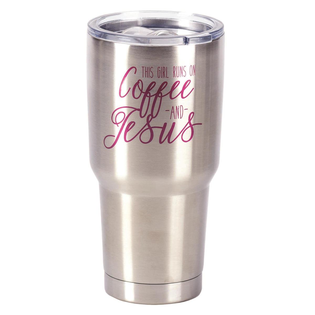 Girl Runs On Coffee & Jesus 30 Ounce Stainless Steel Travel Coffee Mug With Lid by Dicksons