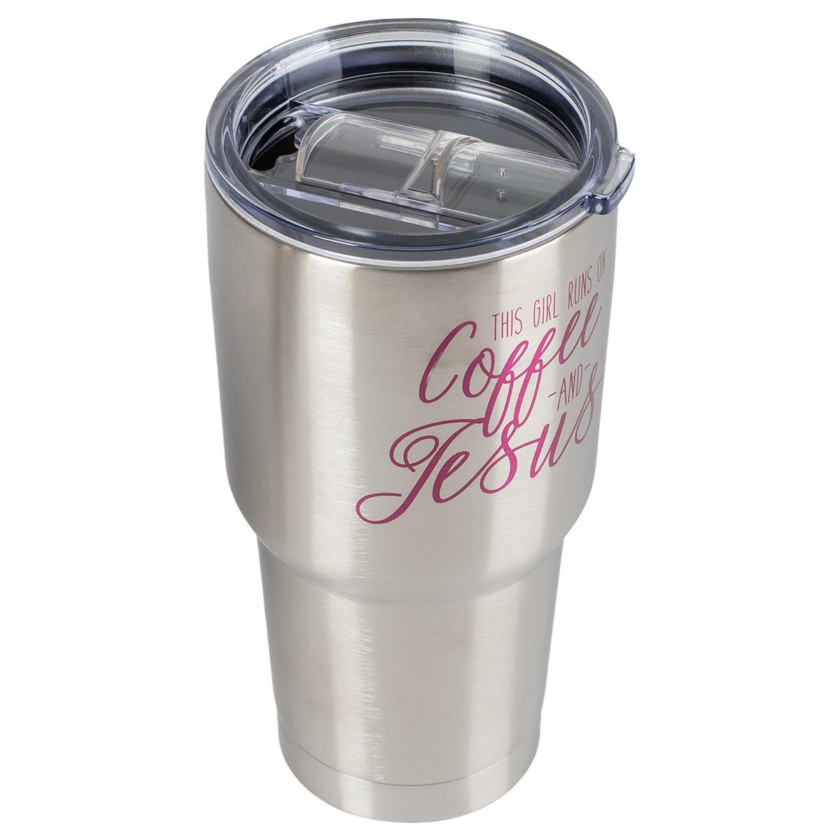 Girl Runs On Coffee & Jesus 30 Ounce Stainless Steel Travel Coffee Mug With Lid by Dicksons, product view 2
