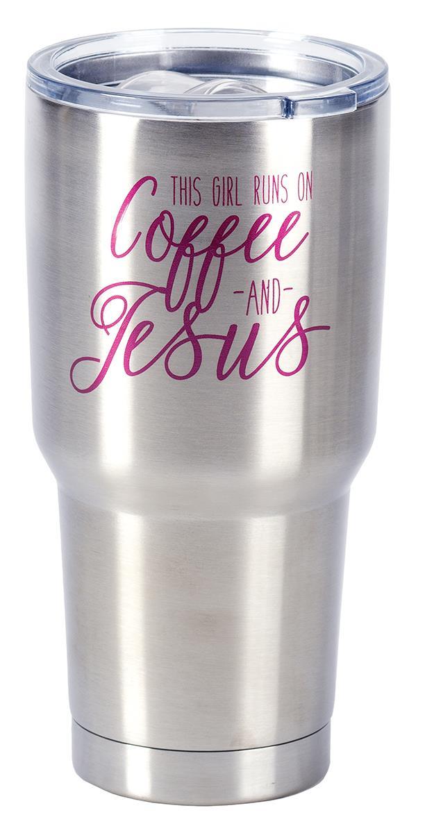 Girl Runs On Coffee & Jesus 30 Ounce Stainless Steel Travel Coffee Mug With Lid by Dicksons, product view 4
