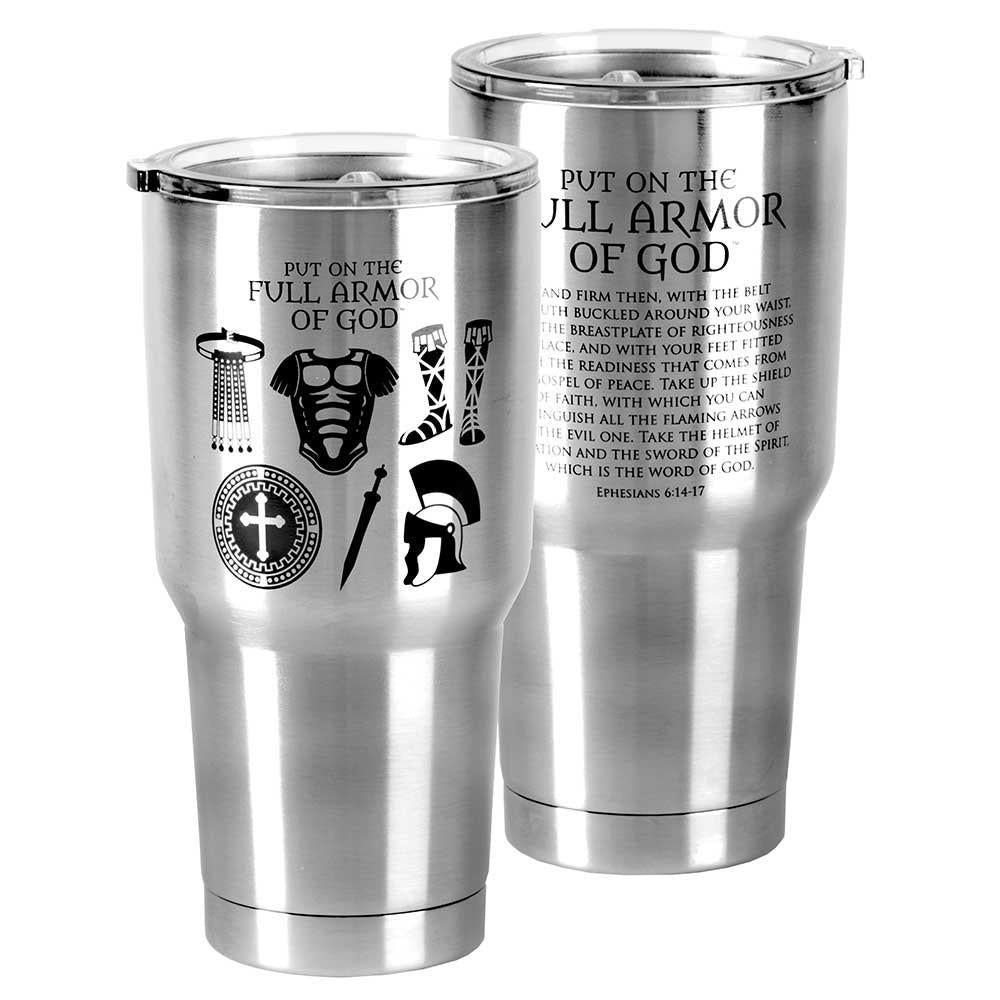 Armor Of God Silver Toned 30 Ounce Stainless Steel Travel Tumbler by Dicksons, product view 4