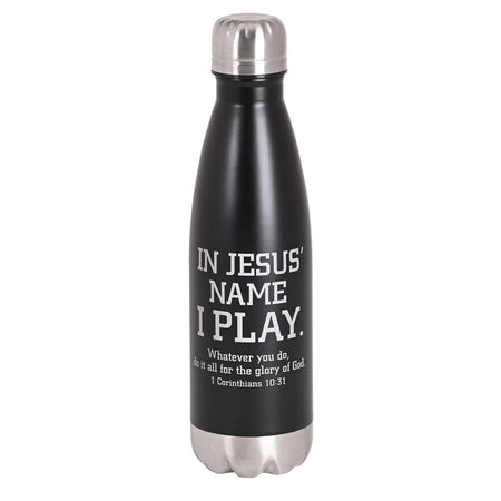 Water Bottle Jesus Name I Play Black by Dicksons