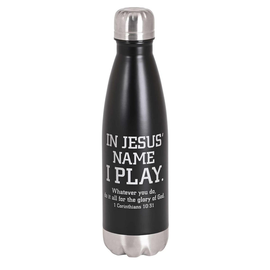 Water Bottle Jesus Name I Play Black by Dicksons