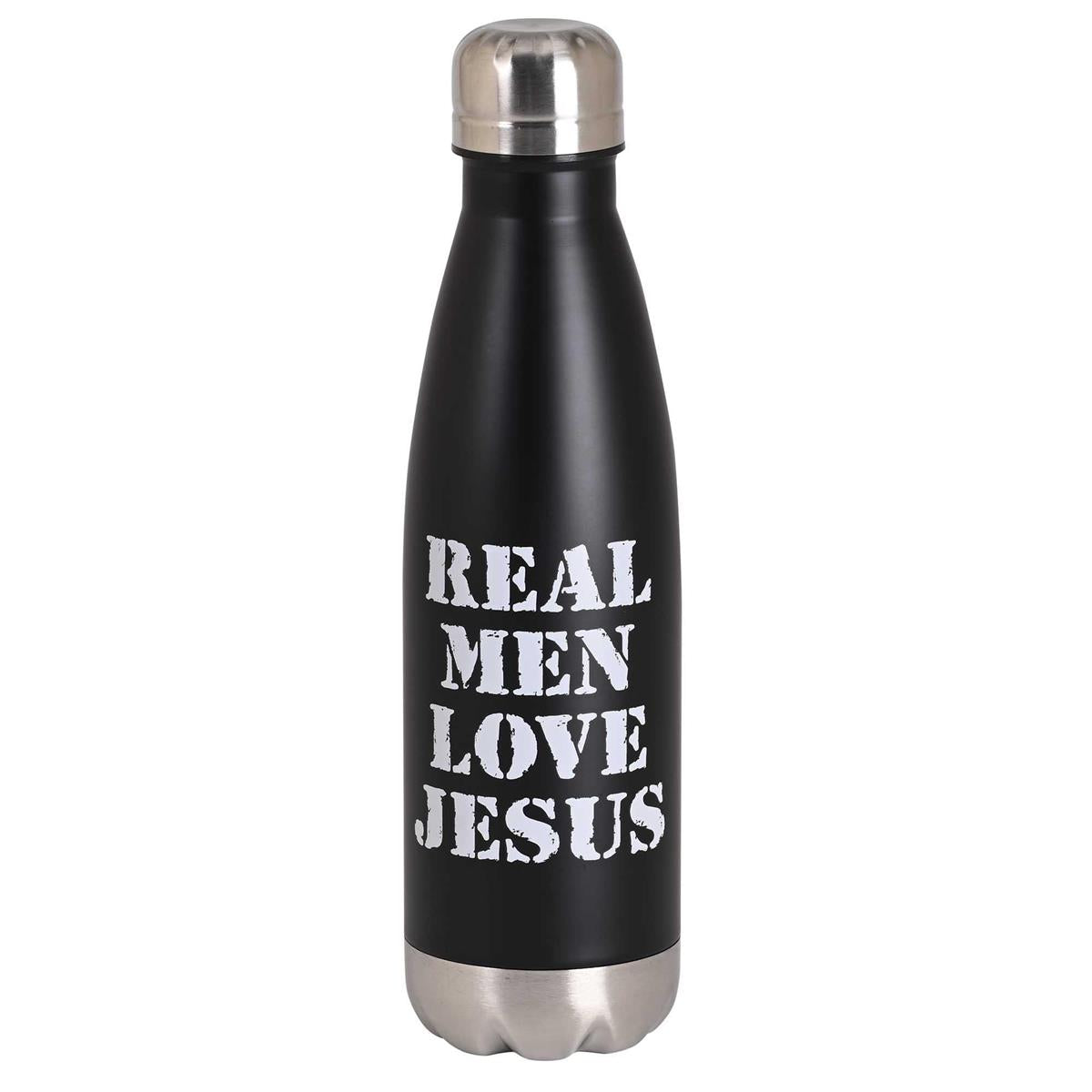 Real Men Love Jesus - 17 Ounce Black Stainless Steel Sports Travel Water Bottle by Dicksons