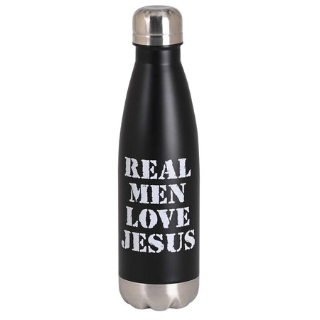 Real Men Love Jesus - 17 Ounce Black Stainless Steel Sports Travel Water Bottle by Dicksons