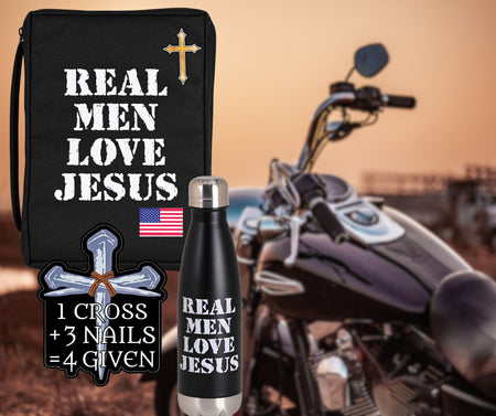 Real Men Love Jesus - 17 Ounce Black Stainless Steel Sports Travel Water Bottle by Dicksons, product view 2