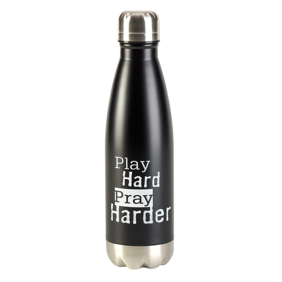 Water Bottle Play Hard Pray Harder Black by Dicksons