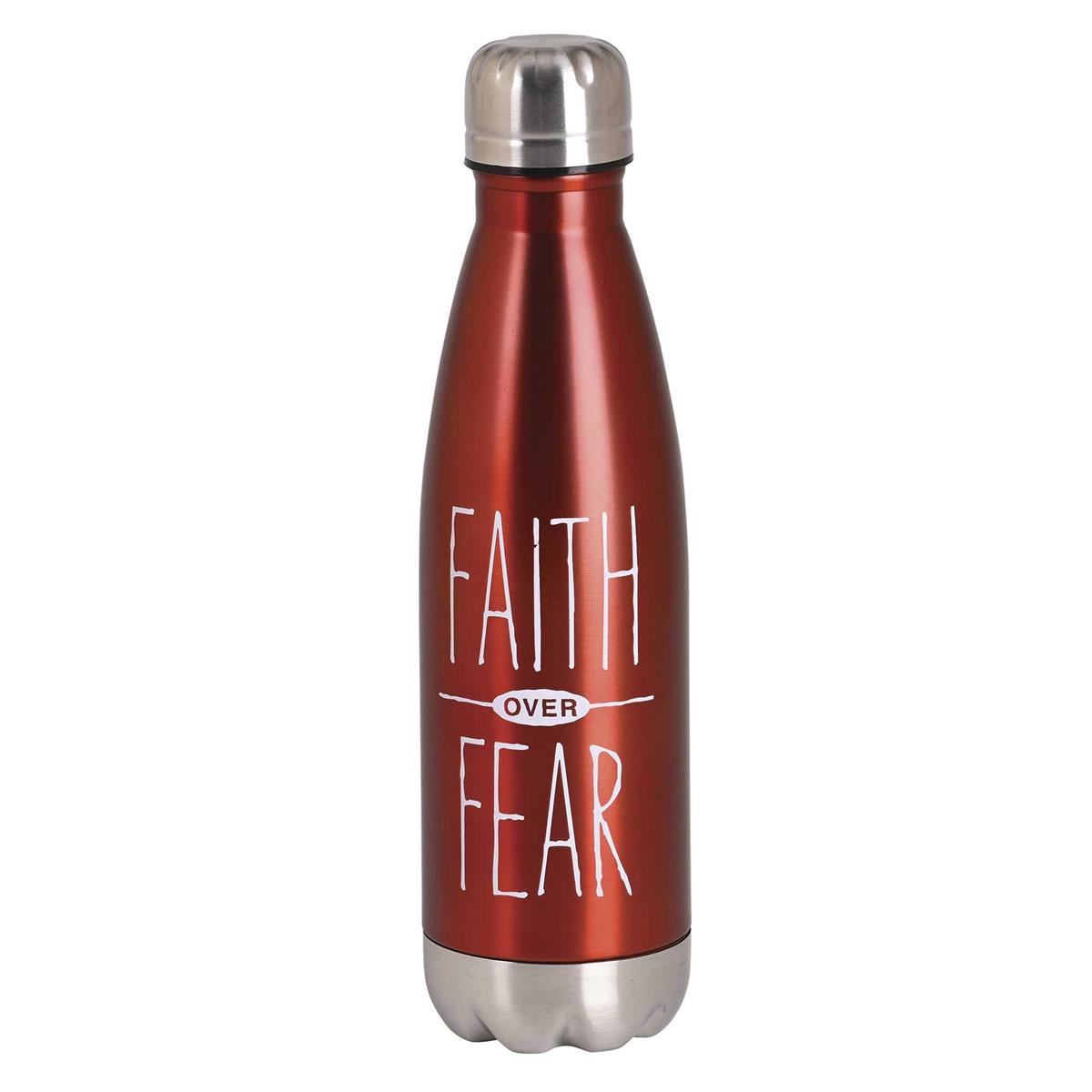 Faith Over Fear - 17 Ounce Red Stainless Steel Sports Travel Water Bottle by Dicksons
