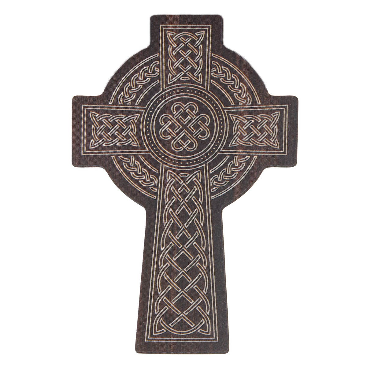 Celtic Cross Burgundy Wood-Grain Vinyl Sticker by Christian Art Gifts