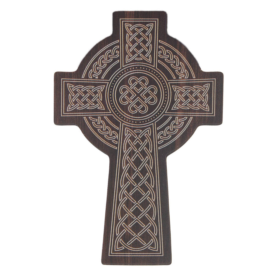 Celtic Cross Burgundy Wood-Grain Vinyl Sticker by Christian Art Gifts