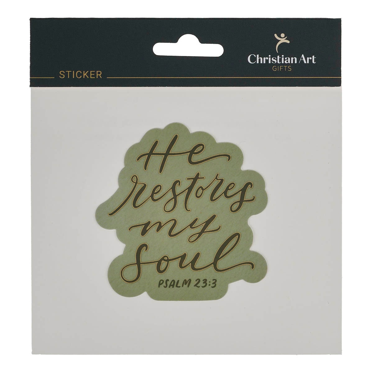He Restores My Soul Sage Green Vinyl Sticker - Psalm 23:3 by Christian Art Gifts