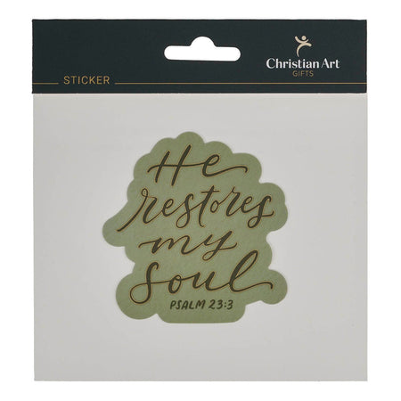 He Restores My Soul Sage Green Vinyl Sticker - Psalm 23:3 by Christian Art Gifts