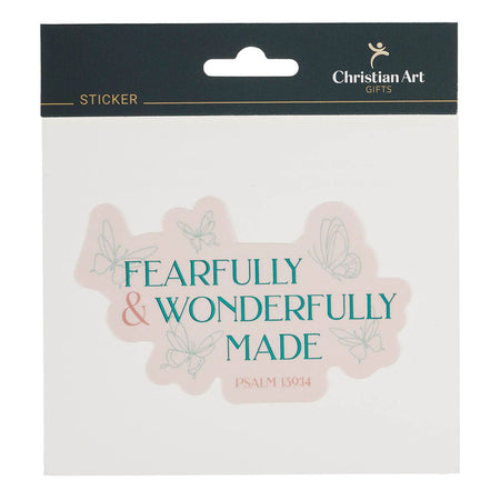 Fearfully and Wonderfully Made Blush Butterfly Vinyl Sticker - Psalm 139:14 by Christian Art Gifts