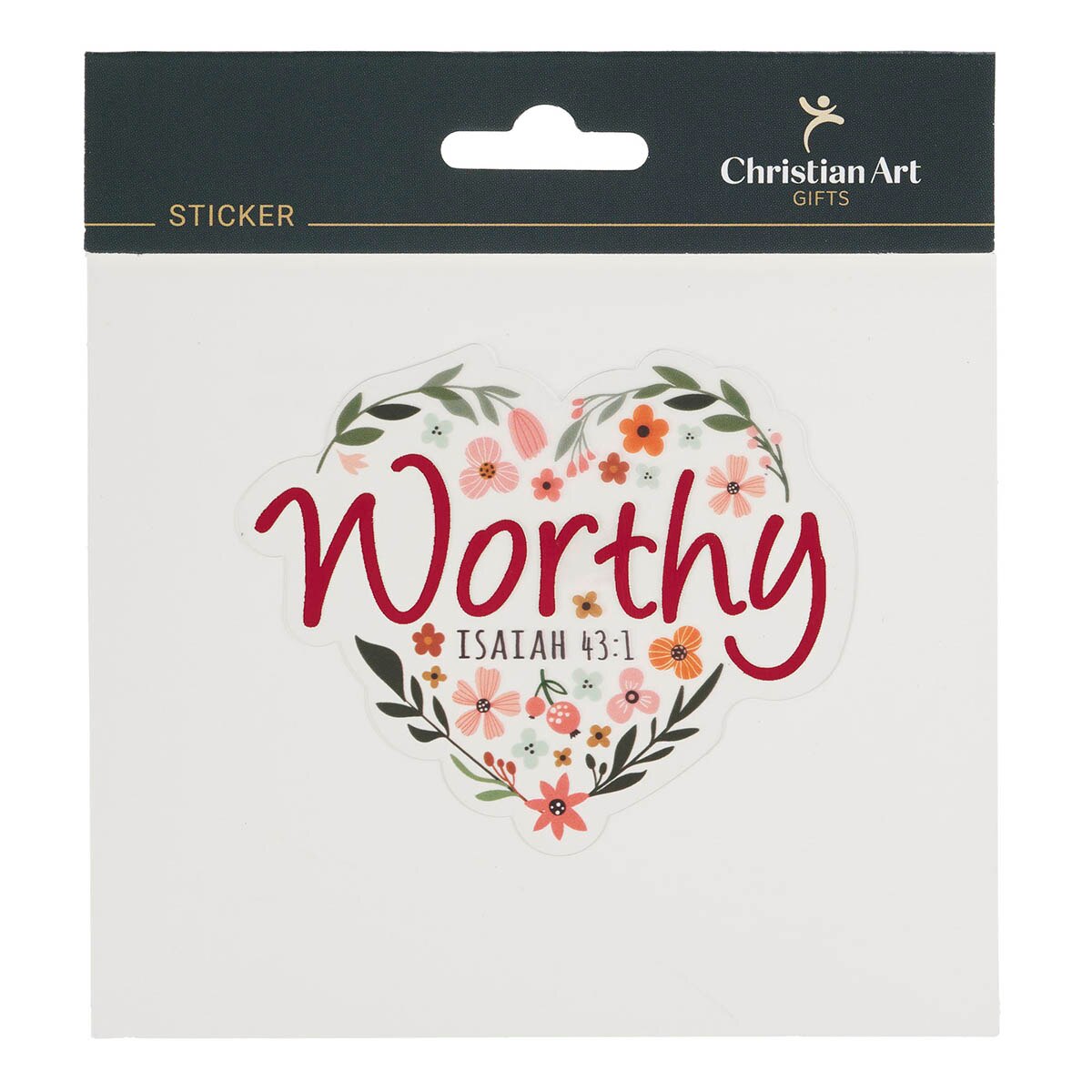 Worthy Clear Floral Heart Vinyl Sticker - Isaiah 43:1 by Christian Art Gifts