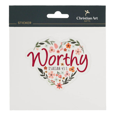 Worthy Clear Floral Heart Vinyl Sticker - Isaiah 43:1 by Christian Art Gifts
