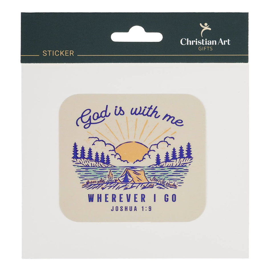 God is With Me Yellow Camping Vinyl Sticker - Joshua 1:9 by Christian Art Gifts