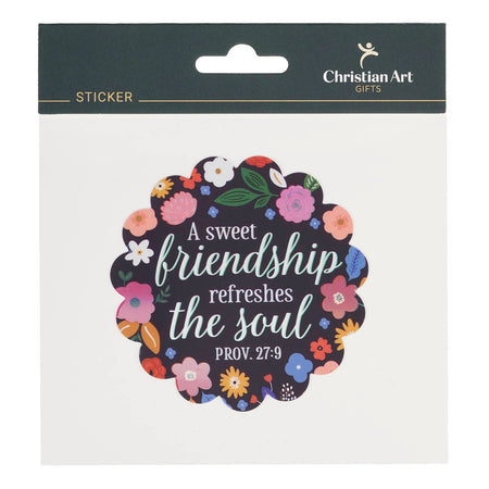 Sweet Friendship Navy Floral Vinyl Sticker - Proverbs 27:9 by Christian Art Gifts