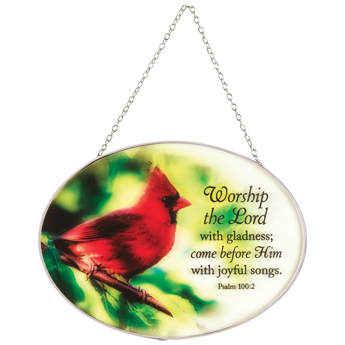 Worship Red, Yellow, and Green 6.5 x 9 Inch Glass Sun Catcher with Suction Cup by Dicksons