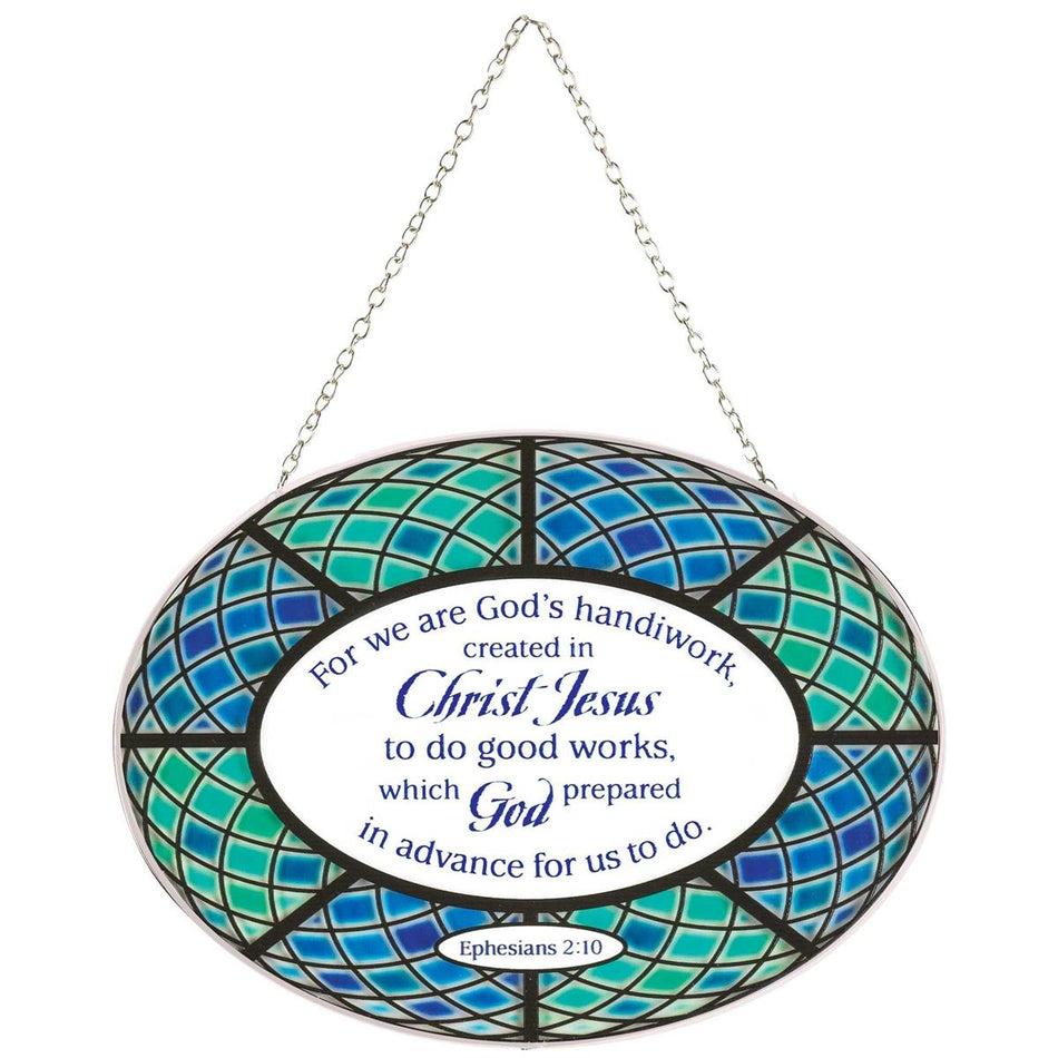 Good Work Green and Blue 6.5 x 9 Inch Glass Sun Catcher with Suction Cup by Dicksons