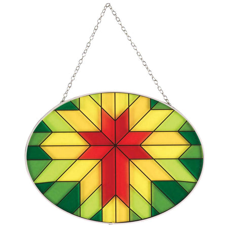 Cross Red, Green, and Yellow 6.5 x 9 Inch Glass Sun Catcher with Suction Cup by Dicksons