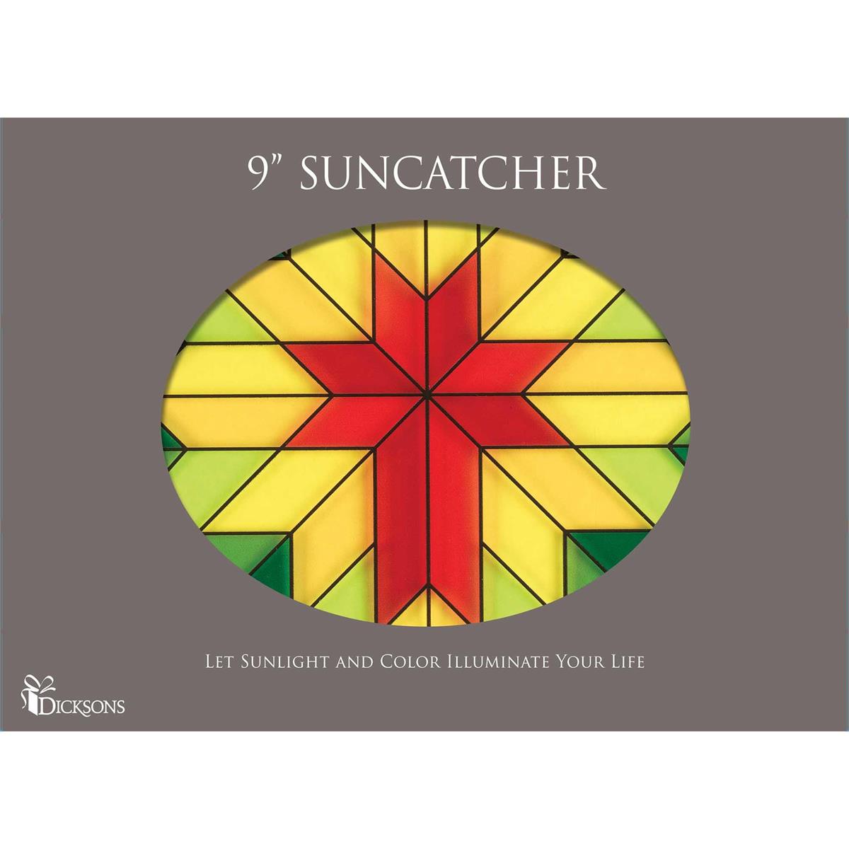 Cross Red, Green, and Yellow 6.5 x 9 Inch Glass Sun Catcher with Suction Cup by Dicksons, product view 2