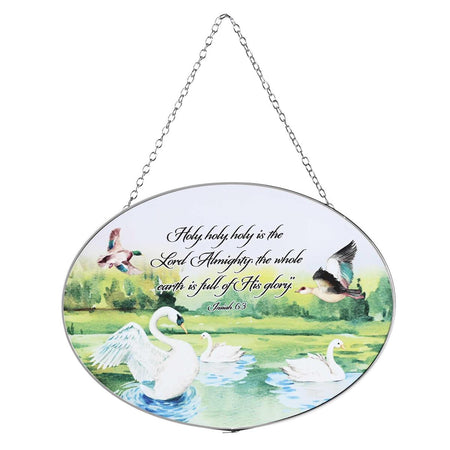 Holy, Holy, Holy Swans On Lake 9 x 6 Inch Metal and Glass Suncatcher by Dicksons