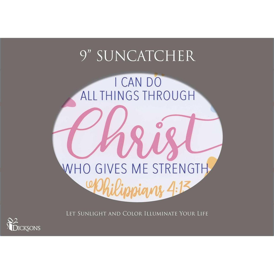 I Can Do All Things Pink and Blue 9 x 6 Inch Metal and Glass Suncatcher by Dicksons, product view 2