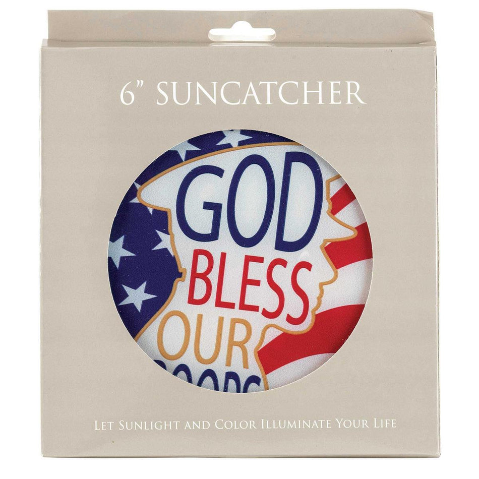 Bless Our Troops Patriotic Red Round 6 x 6 Glass Decorative Sun Catcher by Dicksons, product view 2