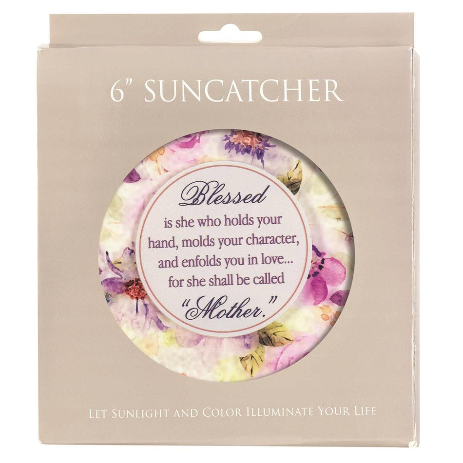 Blessed Mother Purple Floral 6 x 6 Glass Sun Catcher with Suction Cup by Dicksons, product view 2