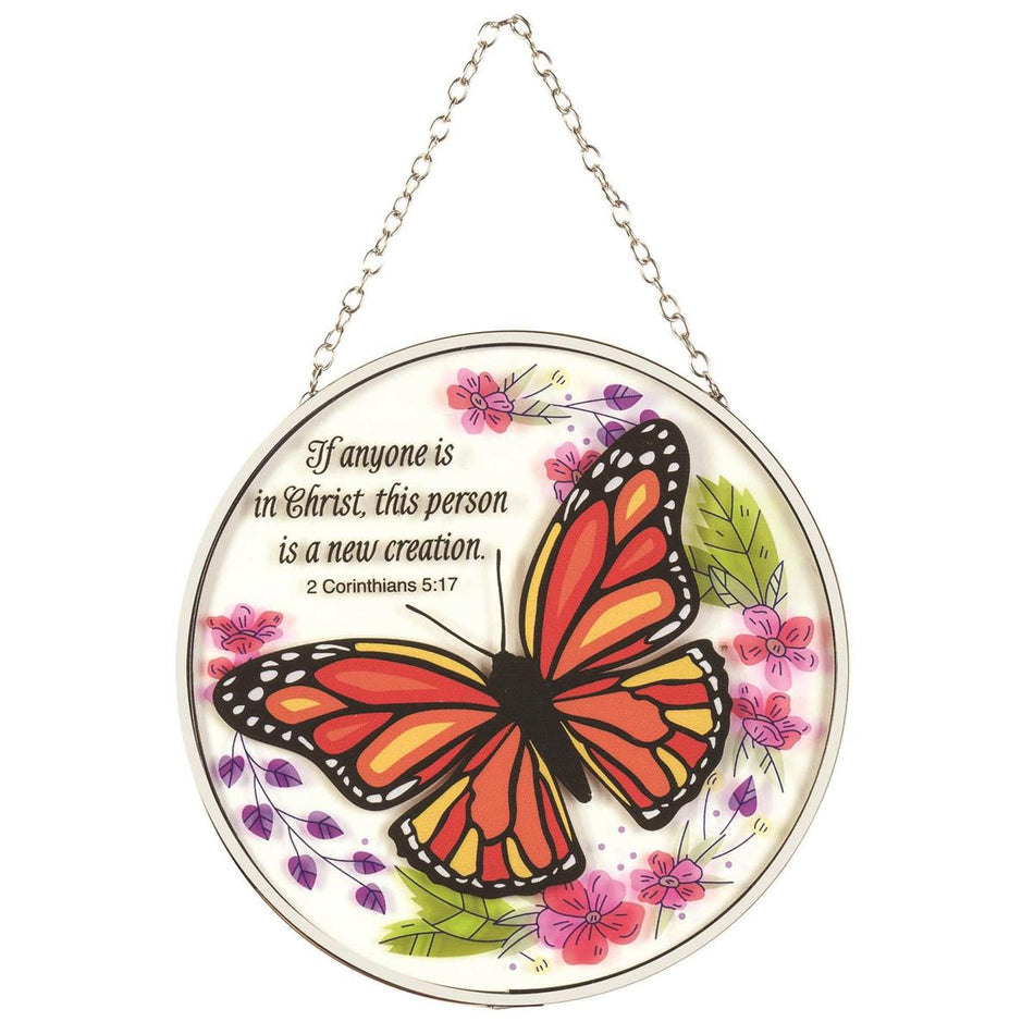 Anyone in Christ New Creation Orange Butterfly 6 x 6 Glass Sun Catcher by Dicksons