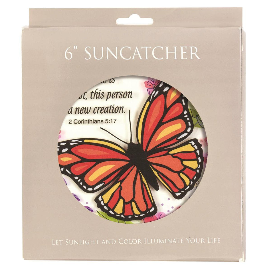 Anyone in Christ New Creation Orange Butterfly 6 x 6 Glass Sun Catcher by Dicksons, product view 2