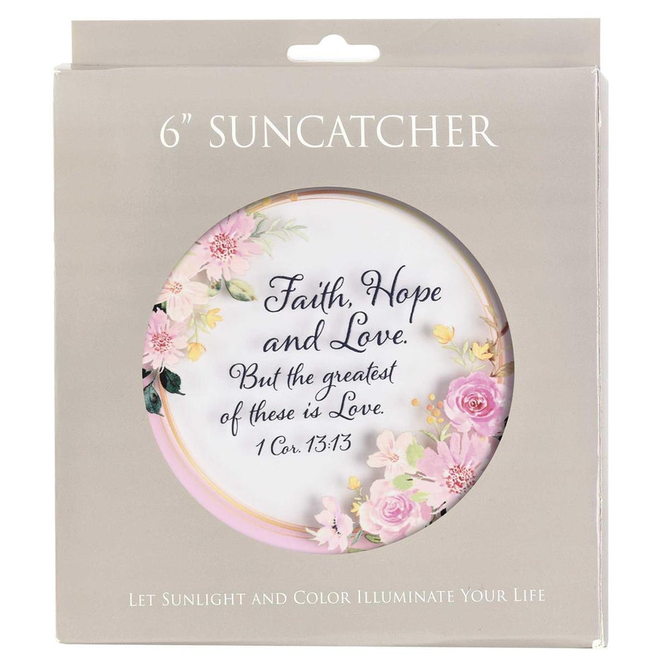 Faith Hope Love - 1 Corinthians 13:13-6 Inch Pink Glass and Metal Window by Dicksons, product view 2