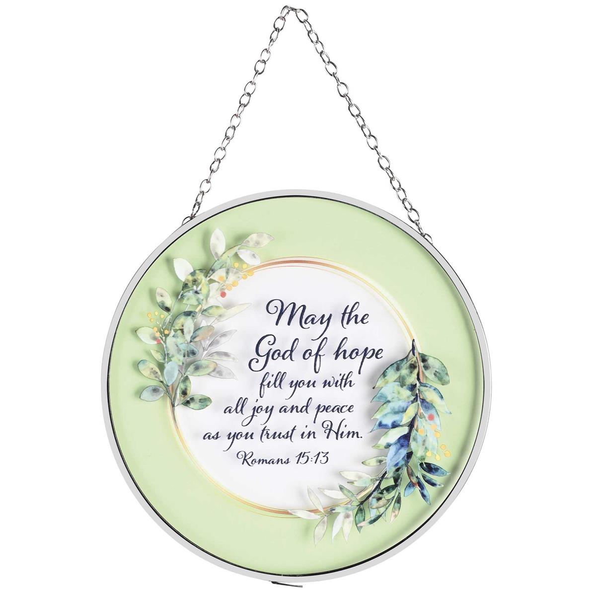The God of Hope - Romans 15:13-6 Inch Mint Green Glass and Metal Window Hanging by Dicksons