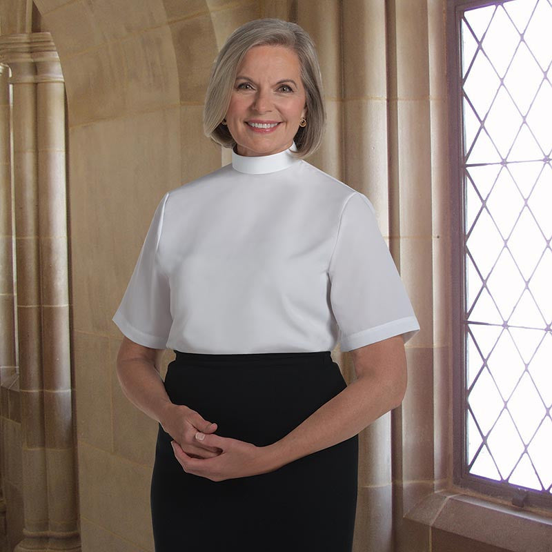 Women's Neckband Clergy Shell Blouse - White