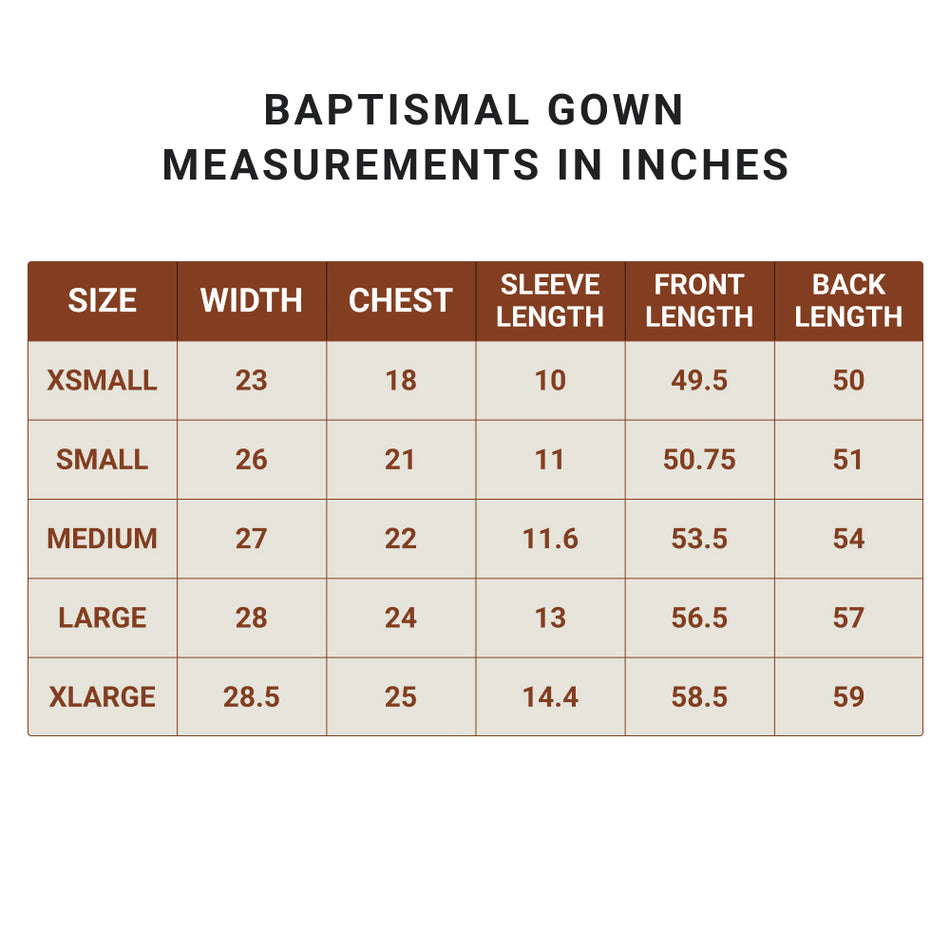 White Baptismal Gown – Simple Pleats – Polyester - Select your Size