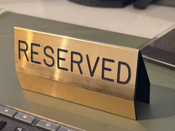 Sign Engraved Pew Reserved Gold 3 x 6 - Used - Very Good Condition
