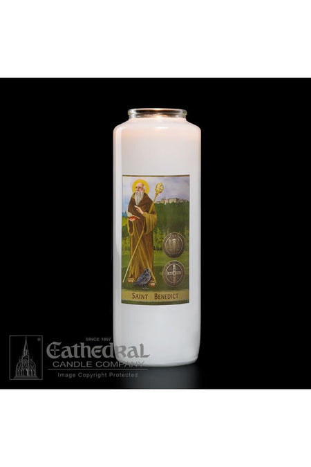 Patron Saint Glass 6 Day Candles - Saint Benedict by Anchor Christian Distributors