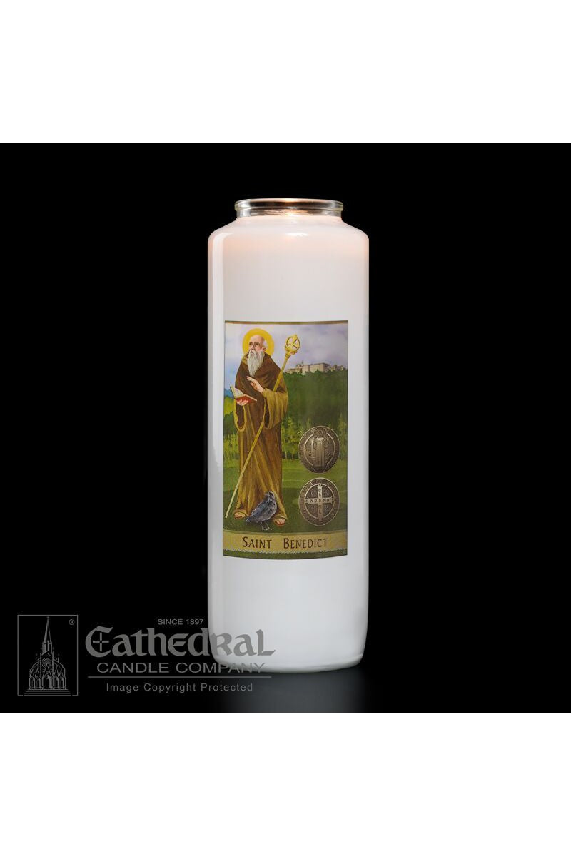 Patron Saint Glass 6 Day Candles - Saint Benedict by Anchor Christian Distributors
