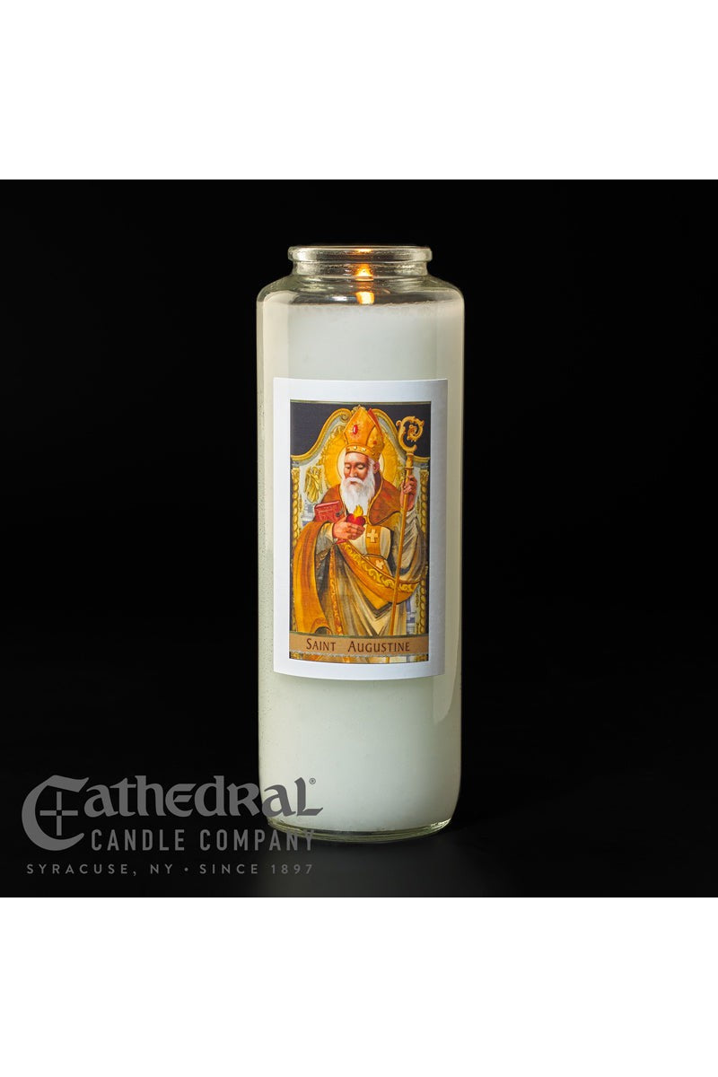 Patron Saint Glass 6 Day Candles - St. Augustine by Anchor Christian Distributors