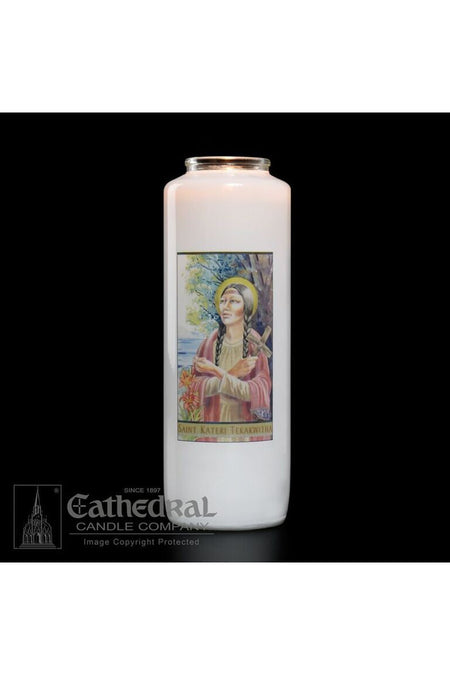 Patron Saint Glass 6 Day Candles - St. Kateri Tekakwitha by Anchor Christian Distributors