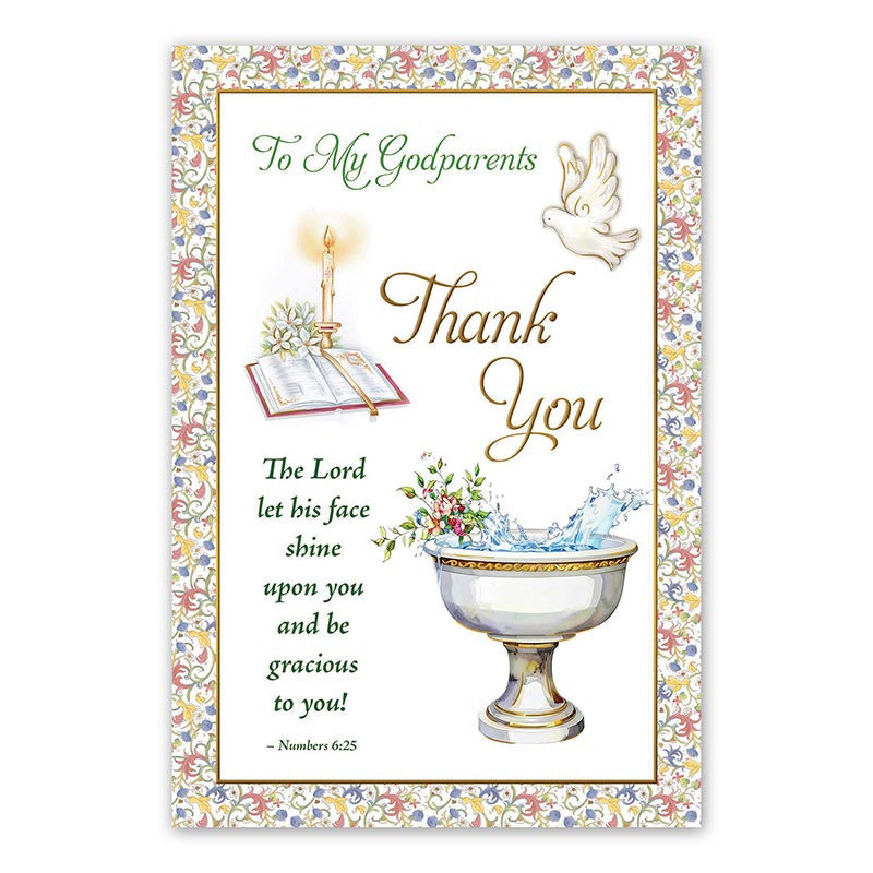 Baptism Card - Thank You to My God Parents with Flowers