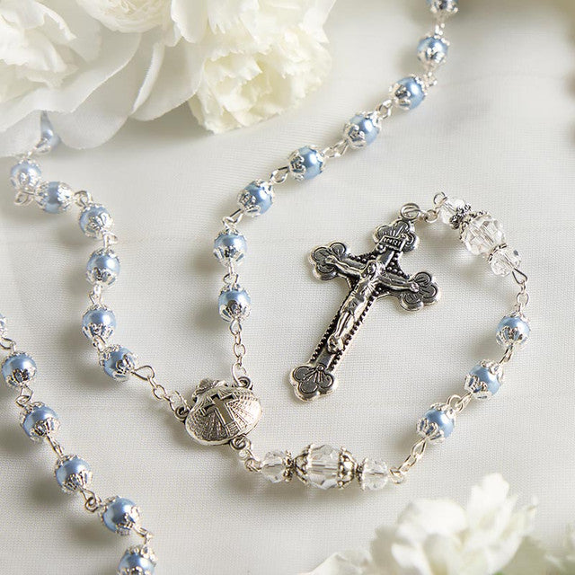 Baptism Rosary with Pouch Gift Set for Boys