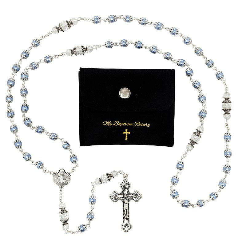 Baptism Rosary with Pouch Gift Set for Boys