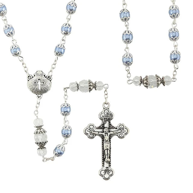 Baptism Rosary with Pouch Gift Set for Boys