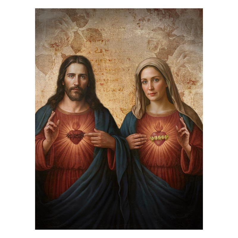 Jeannette Gianola Wood Block - Sacred Hearts - Jesus and Mary