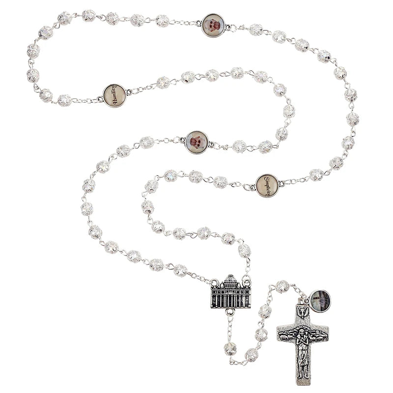 Pope Francis Crystal Rosary by Catholic Brands, product view 2